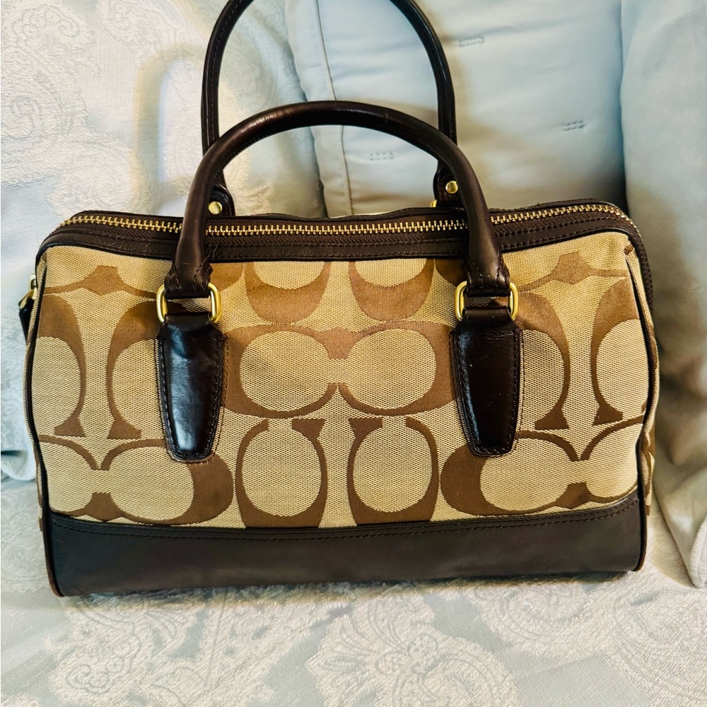 Coach Legacy Haley satchel signature canvas with dark brown leather trim - Picture 3 of 11